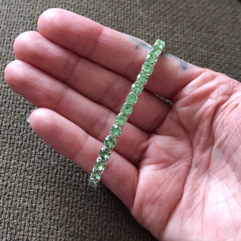 Bracelet Stretchy Green Rhinestone Silver